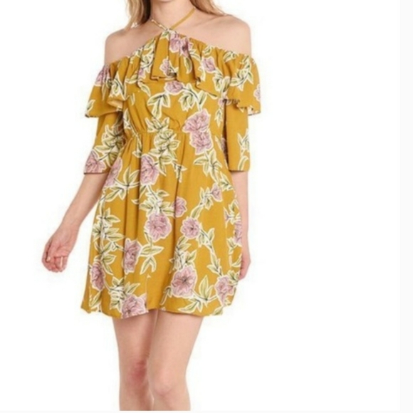 cupcakes & cashmere Dresses & Skirts - Mini Dress- Size Large-Yellow Cold Shoulder Dress Cupcakes & Cashmere NWT